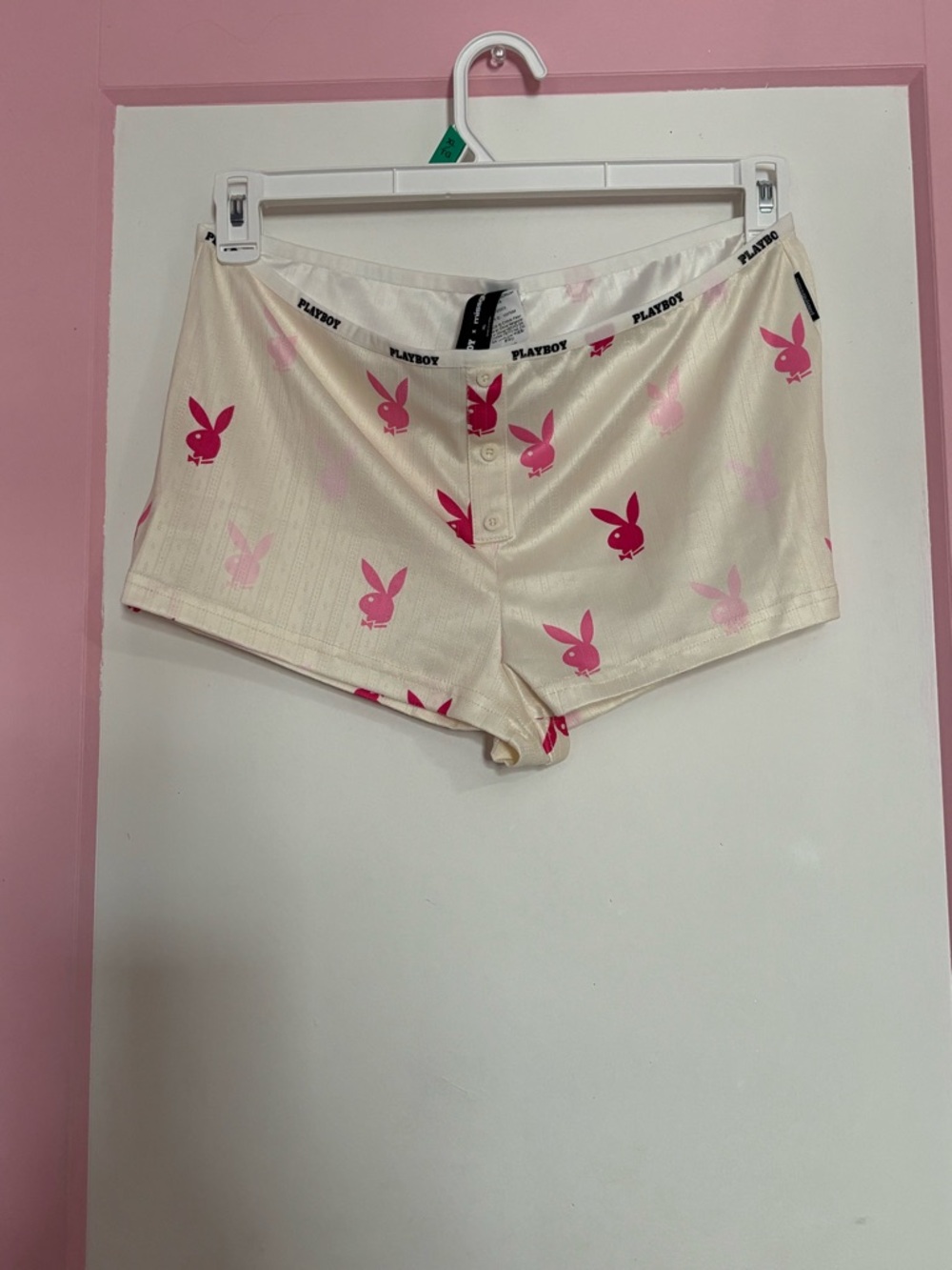 PLAYBOY Cream Lounge Shorts with Pink Bunny Print